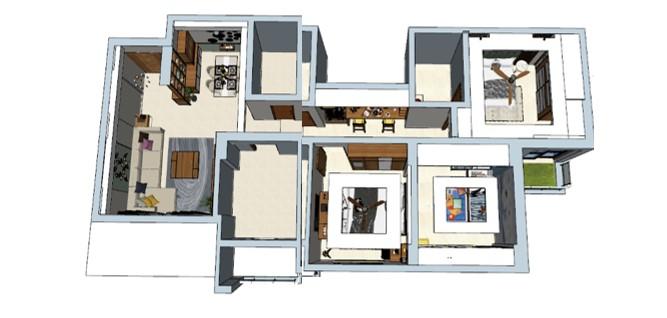 Proposed 3D Floor Plan at DLF (Westened Heights) Begur
